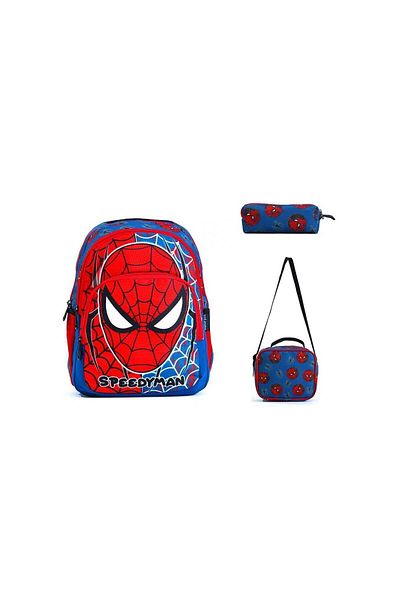 Alanç Gift Rucsac ortopedic personalizat pentru școala primară cu model de păianjen pentru băiat - cu prânz și suport pentru stilou
