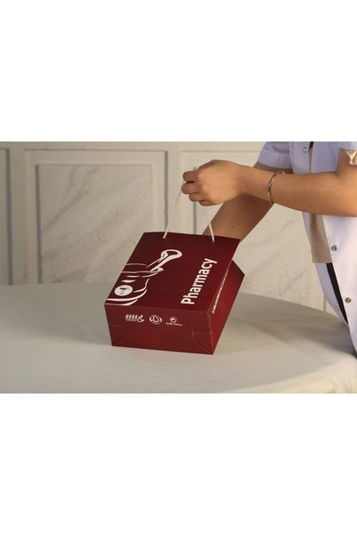 ÇABUKLAR Pharmacy Cardboard Bag with Gusset Claret Red (20X10X23.5 cm) - 25 Pieces