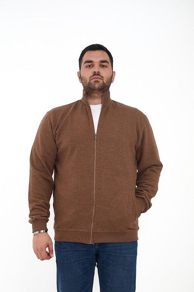 Maccali Men's Large Size Zip-Up Cardigan Oversized Brown Sweatshirt