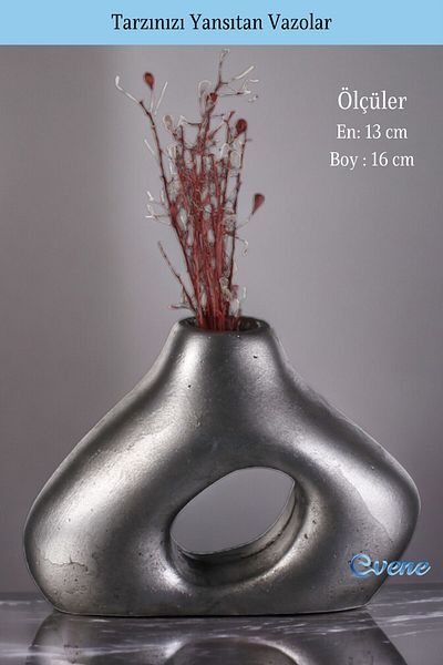 Evene Small Vase - Table Top Vase, Home Decoration, Silver Antique Color Model 49