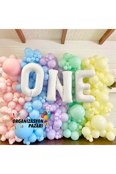 Organizasyon Pazarı 100 Pieces Macaron Yellow-Pink-Green-Lilac-Blue Balloon C...