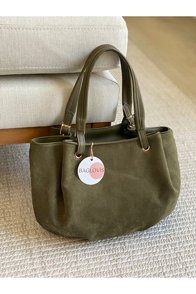 BAGLOVİS Redip Belt Strap Detail Suede Khaki Salaş Women's Shoulder Bag