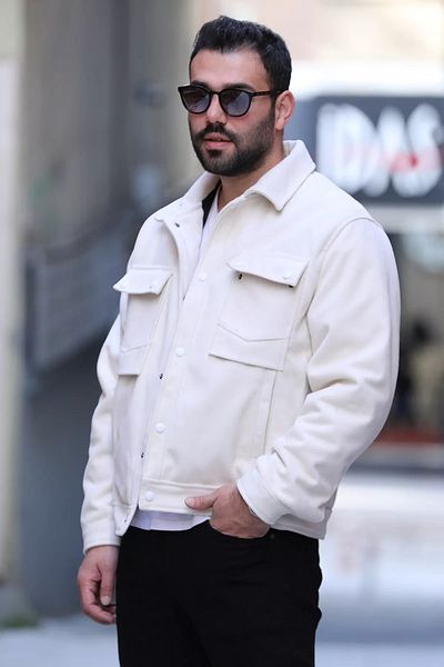 MİSHAR İTALİA Ανδρικό παλτό με κρεμ μπροστινό κούμπωμα
