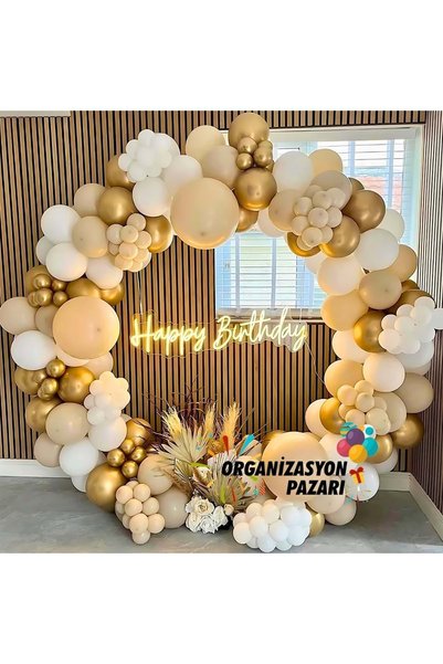 Organizasyon Pazarı Balloon Set Chrome Gold-Sea Sand-White 100 Piece Balloon Chain Set