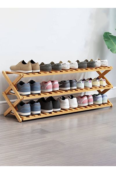Taimi  Foldable Bamboo Shoe Organizer Rack 3-Tier Shoe Storage Organizer  98x25x46 cm