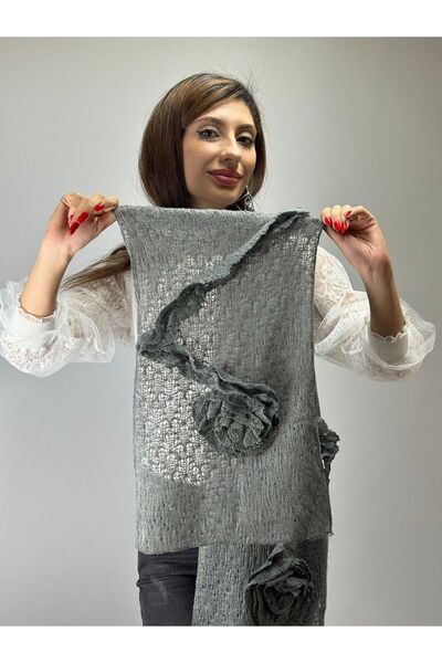 Gönülden Tasarım Фумаровий колір 180x30 см Жіночий трикотажний шарф з квітковим візерунком