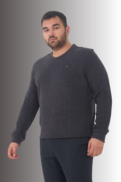 Maccali Men's Large Size V-Neck Oversized Basic Anthracite Sweatshirt