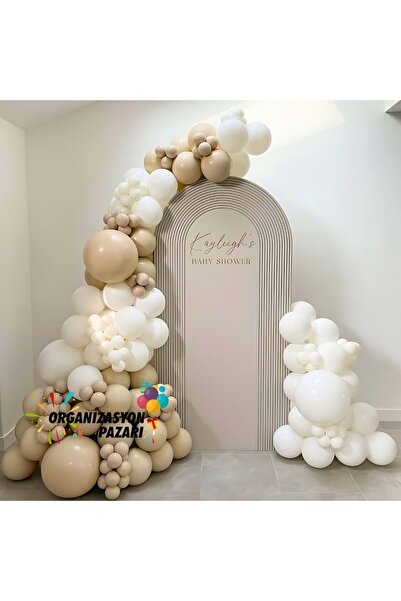 Organizasyon Pazarı Balon Seti Deniz Kumu-Beyaz 60 Lı Balon Zinciri Seti