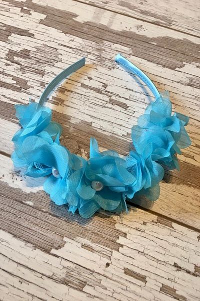 Hayalperest boncuk 7 Flowers Baby Blue Satin Covered Girl's Frida Party and Special Day Crown