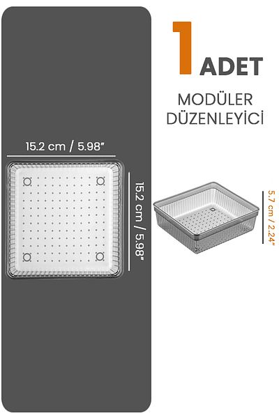 Meleni Home Anthracite 15.2X15.2Cm Modular Drawer and Makeup Jewelry Organizer - Bathroom and Office Organizer