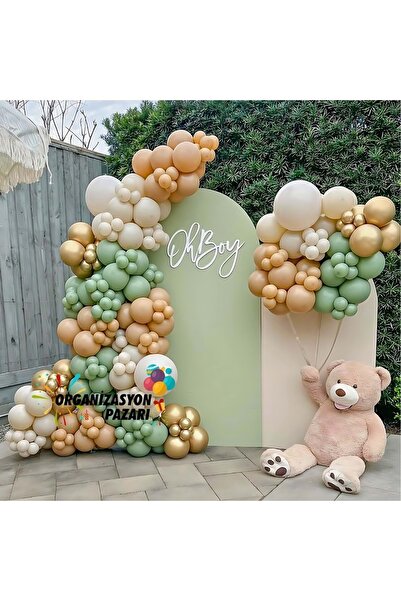 Organizasyon Pazarı Balon Seti Kış Yeşili-Retro Beyaz-Sütlü Kahve 60 Lı Balon...