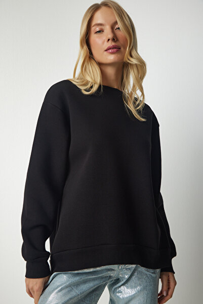 Lovelyİstanbul Μαύρο πλεκτό φούτερ - Πλάτη με φερμουάρ, Raster LUB0062