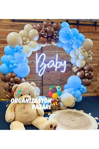Organizasyon Pazarı Blue Macaron Chocolate Brown Sea Sand 100 Pieces Balloon Chain Set