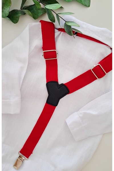 miccolatte for you tiny heart Baby Boy White Shirt Set with Snap Bottom and Red Adjustable Strap Bow Tie.