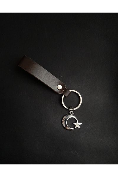 BSN Store Brown Genuine Leather Bracelet with Moon and Star Turkey Figure