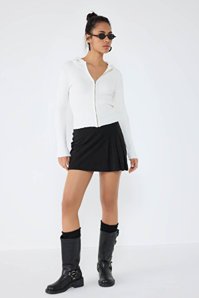 No Matter What Ecru Hooded Zippered Knitwear Cardigan