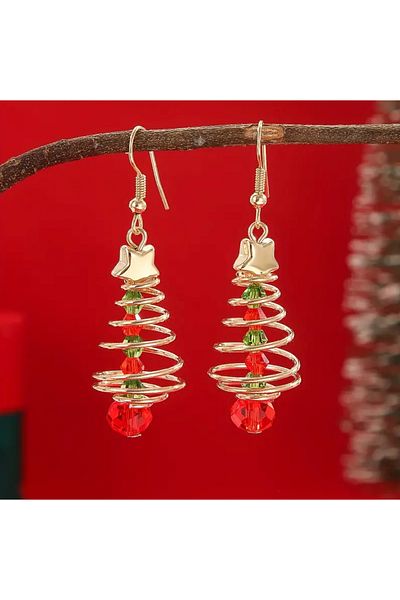 Takıtolia Special Design Pine Tree Figured Gift Red Green Beaded Dangle Earrings