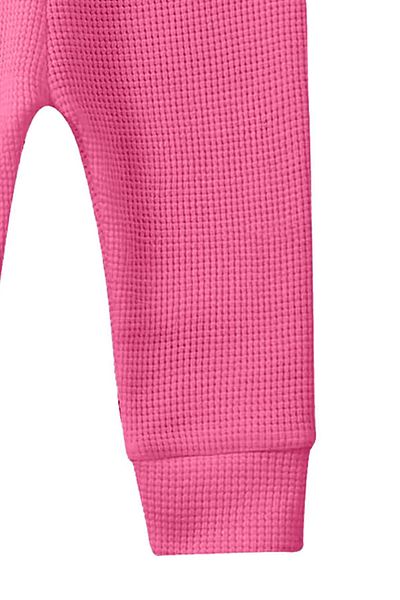 LUESS Girl's Waffle Waist and Elastic Cotton Trousers - Pink (3-4 Years 8-9 Years)