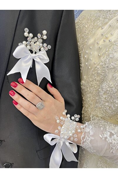 ecrin tuhafiye hobi Damat Yaka Çiçeği - Gelin Bilekliği Set
