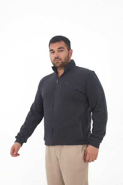 Maccali Men's Large Size Zip-Up Cardigan Oversized Anthracite Sweatshirt