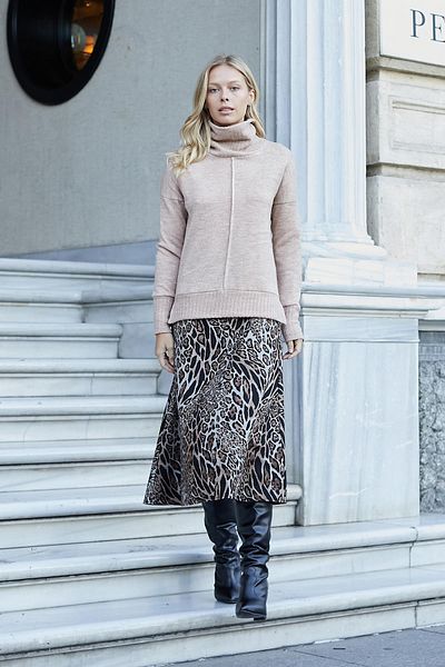 Jument Μπεζ Χρώμα Degaje Turtleneck Ελαφρύ ελαστικό μακρύ πλεκτό πουλόβερ