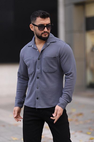 Dr Dnm Remix Ανδρικό πλεκτό πουκάμισο Smoked Slim Fit με λεπτομέρεια διπλής τσέπης