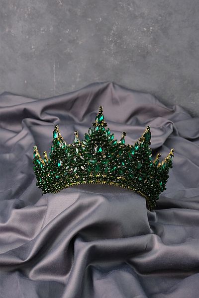 Hayalperest boncuk Green Gold Paris High Dense Bead Embroidered Bridal Henna Crown