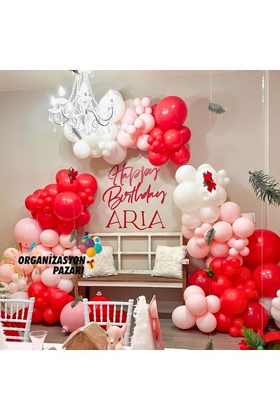 Organizasyon Pazarı 60 Pieces Macaron Pink-Red-White Balloon Chain Set
