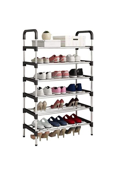 Taimi  6-Layer Storage Shoe Rack Silver/Black 110X60X30Cm 18 Pairs Of Shoe