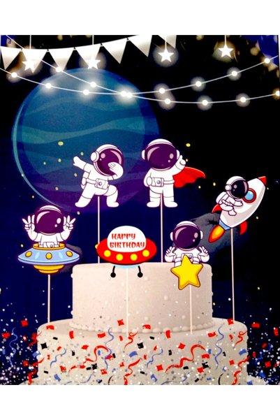 booddie Space Figure Birthday Concept & Astronaut Space Shuttle Themed Cake Toothpick Decoration Toothpicks Set of 6