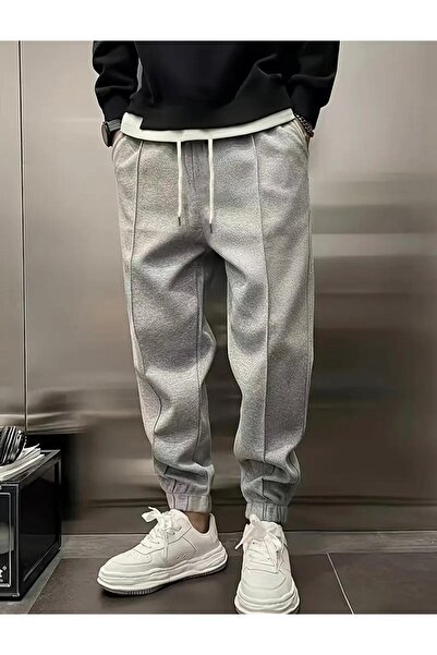 GERLAY Men's Gray Striped Jogger Sweatpants