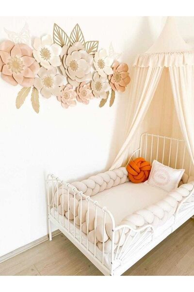 düğüm yastık 500 Cm 3 Örgü Bej Beşik Korumalık ( 90 X 190 Yataklara Uygun )