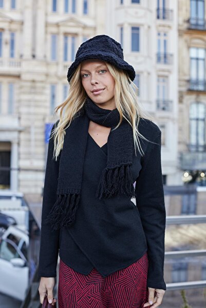 Jument Women's Double Breasted Long Sleeve Lightweight Stretchy Knitwear Pullover Blouse-Black