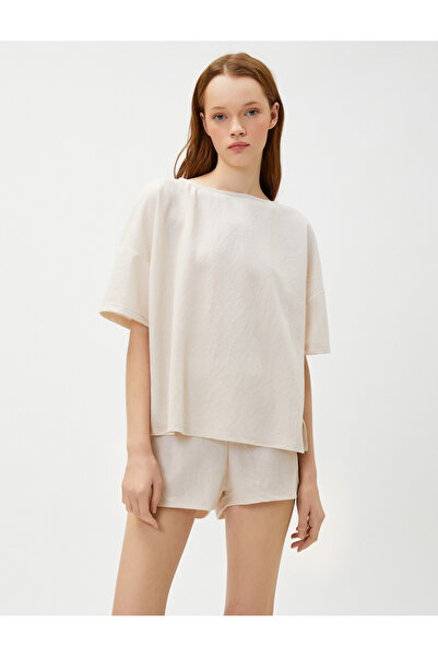 Koton Pizsama felső rövid ujjú viszkózkeverék nyakú