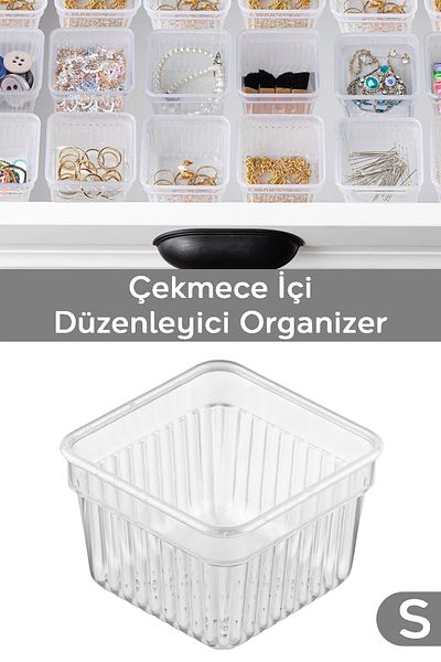 Meleni Home Clear Modular Drawer and Makeup Jewelry Organizer - 7.8 X 7.8cm Office Organizer