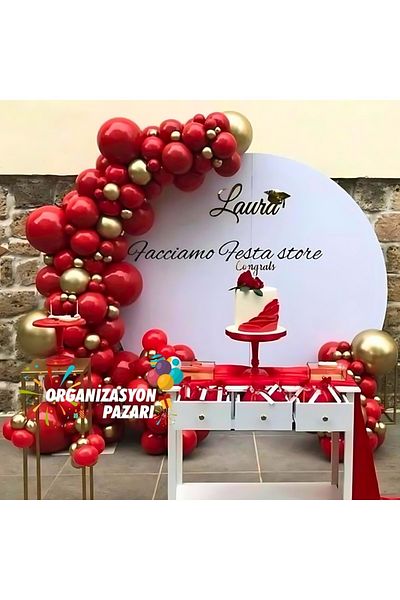 Organizasyon Pazarı Set of 60 Red-Gold Chrome Balloon Chains