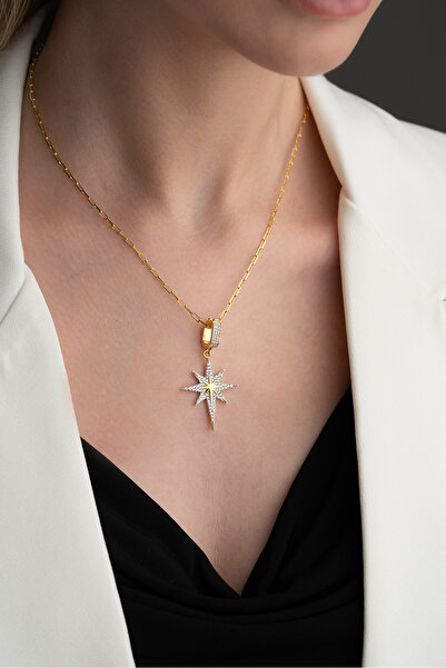 Silvano Jewelry 925 Ayar Gümüş Zirkon Taşlı Kutup Yıldızı Kolye