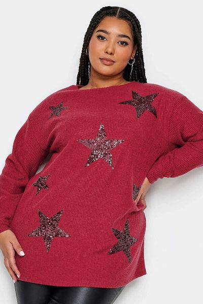 Stil Diva Plus Size Crew Neck Long Sleeve Star Print Soft Texture Sweatshirt 302729