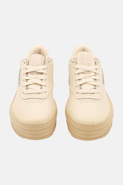 Reebok Women Club C Double Geo Lace Up Tennis Shoes, Beige