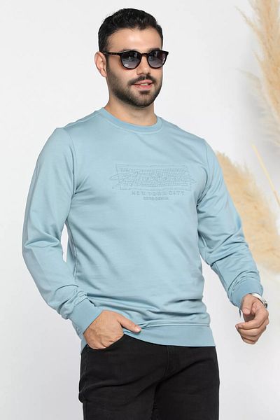 MİSHAR İTALİA Ανδρικό φούτερ με γαλάζιο γιακά με ανάγλυφο κείμενο