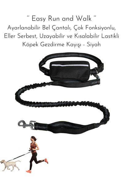 PAKEWAY Dog Walking Strap with Adjustable Waist Bag, Hands Free, Extendable-Shorted Elastic