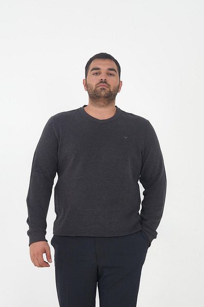 Maccali Men's Large Size V-Neck Oversized Basic Anthracite Sweatshirt
