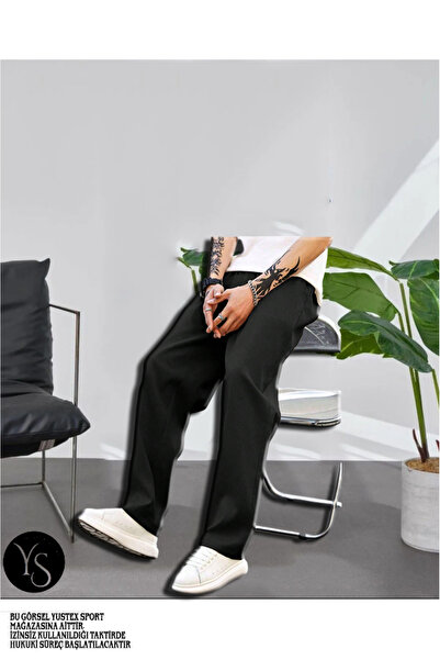 yx yustex sport Μαύρο φαρδύ ανδρικό παντελόνι φόρμας COMFORT - Casual και άνετο