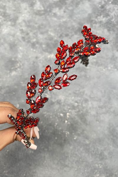 Hayalperest boncuk Red Beryl Leaf Motif Bridal Henna Crown Hair Accessory