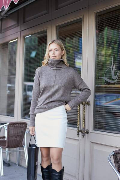 Jument Fusta creion ușoară cu talie înaltă - ștampilă de iarnă, lycra (lungime 47 cm)-șampanie