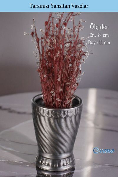 Evene Small Vase - Table Top Vase, Home Decoration, Silver Antique Color Model 47