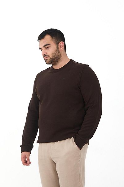 Maccali Men's Plus Size Plain Basic Oversized Brown Sweatshirt