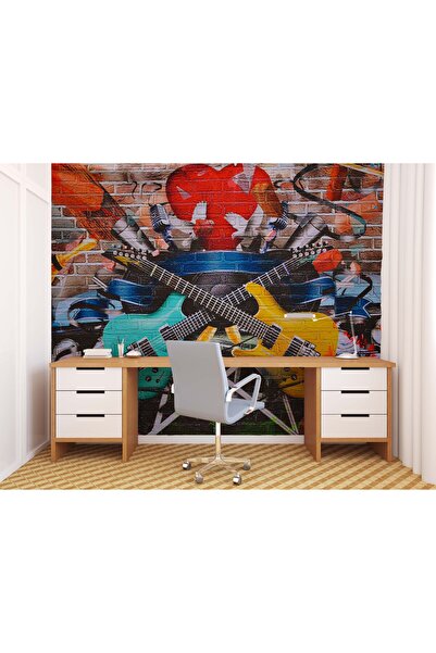 Tasarım Graffiti Sokak Sanatı Gitar Müzik Taş Desenli Duvar Kağıdı
