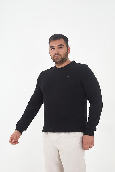 Maccali Men's Plus Size Plain Basic Oversized Black Sweatshirt