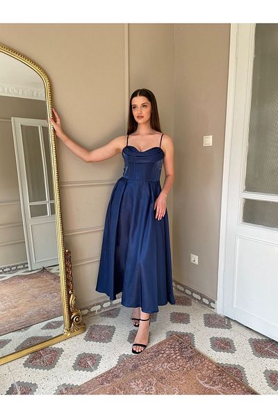 Biçanta Organza Satin Midi Length Strap Dress Wedding Engagement Graduation